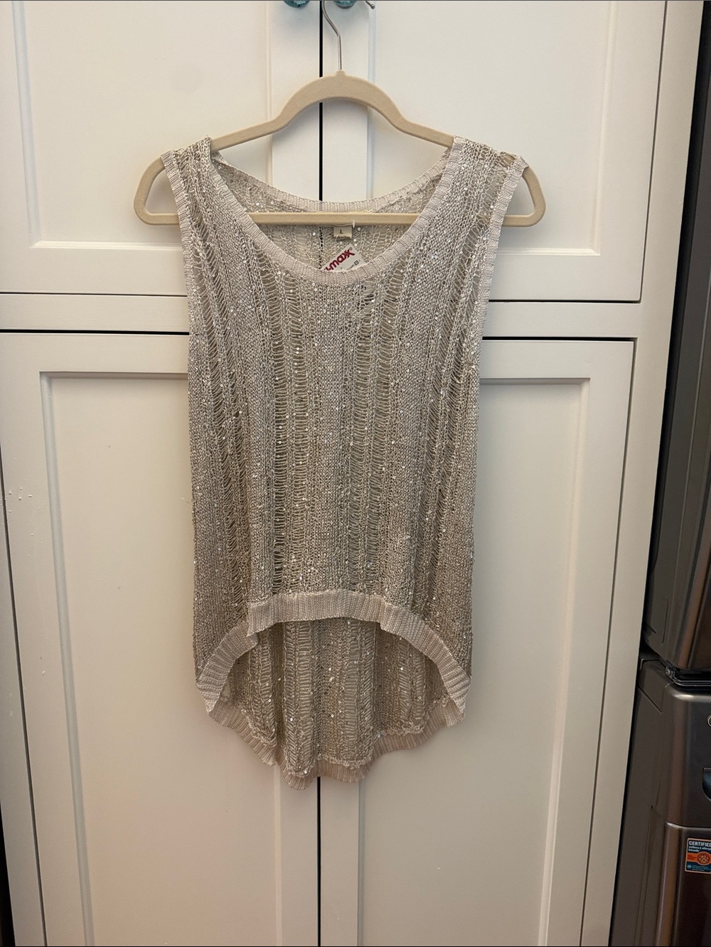 ISSI Silver Sequin Knit High-Low Tank